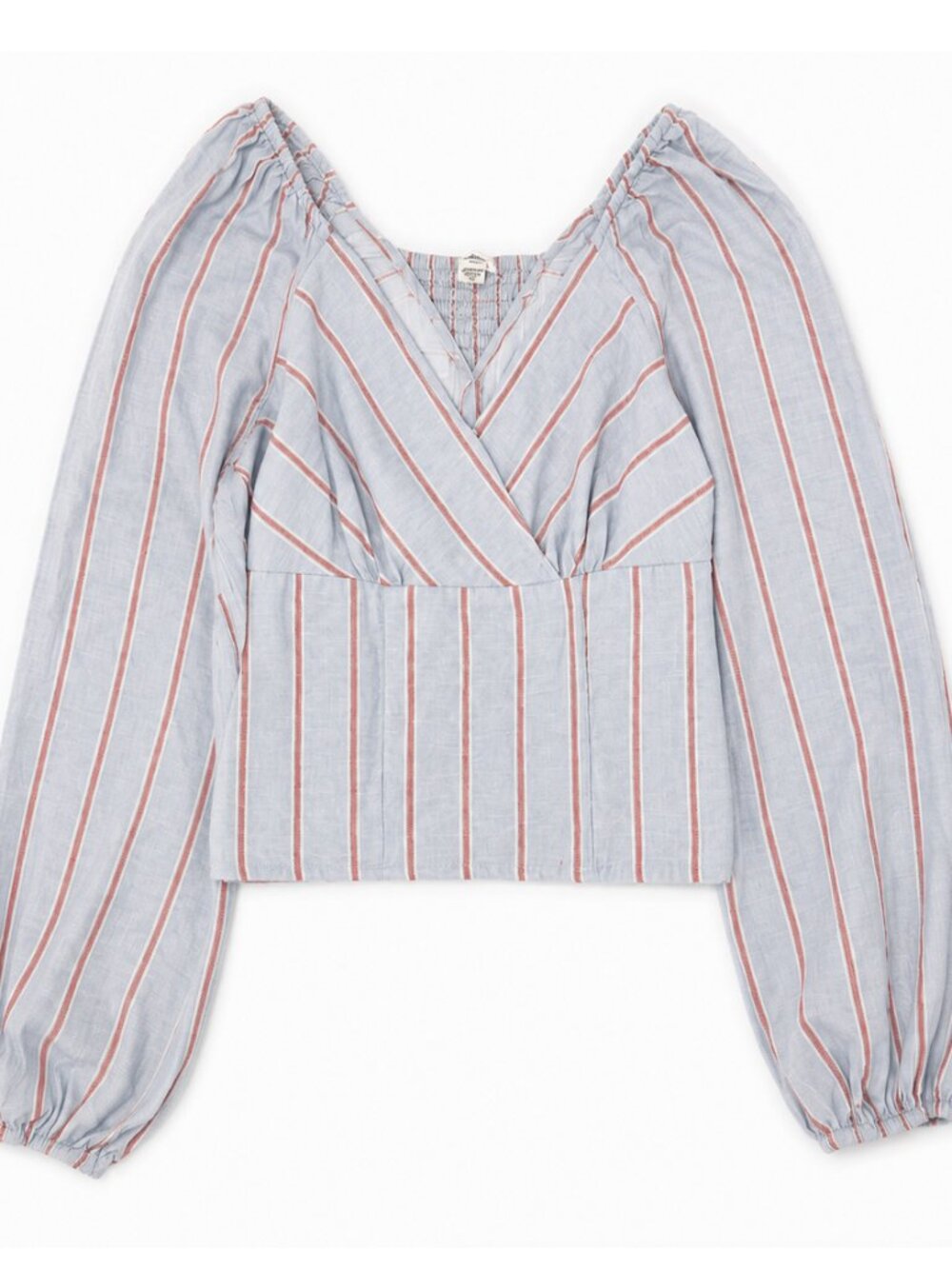 American Eagle Blue Striped Balloon Sleeve Crop Top